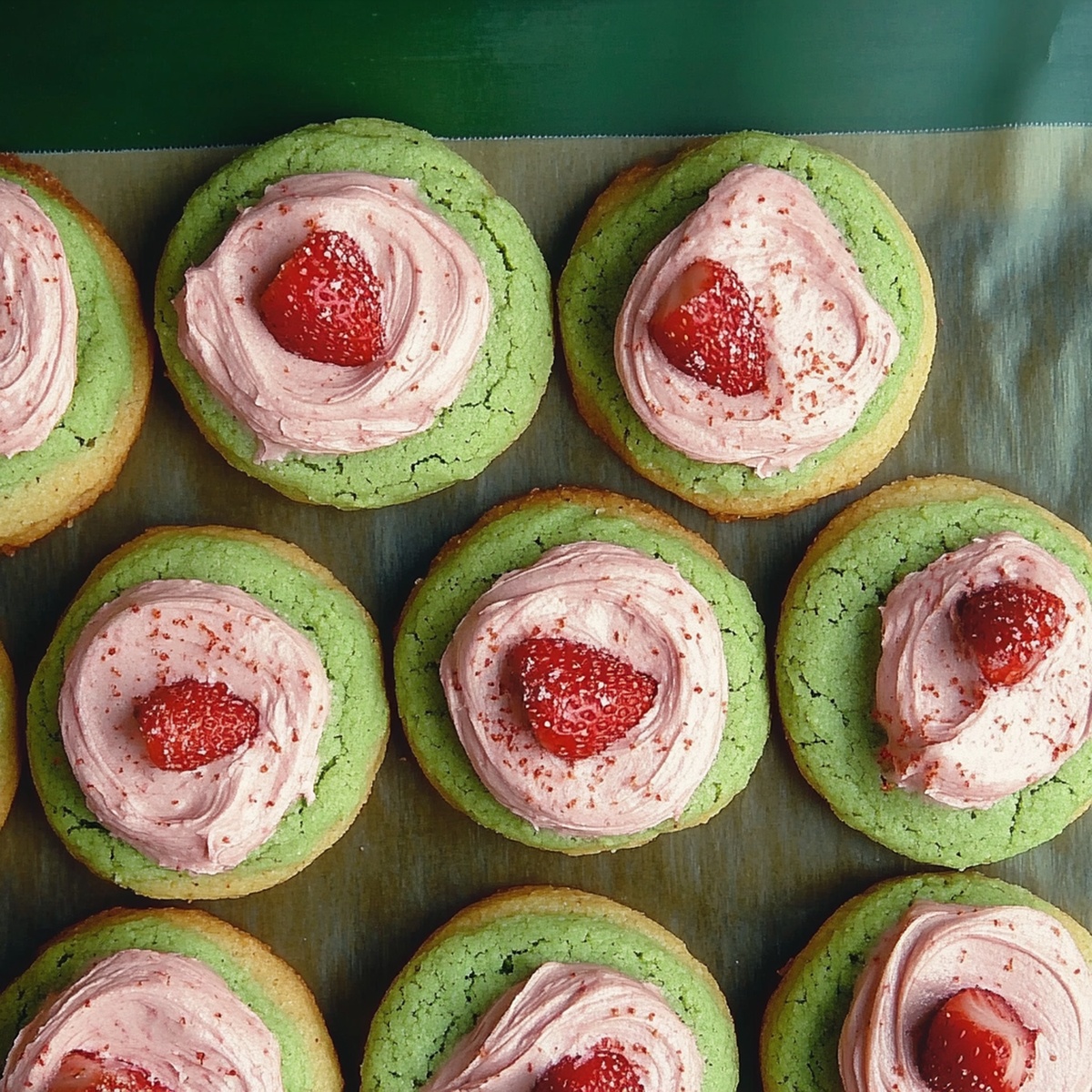 Strawberry Frosted Matcha Cookies Recipe