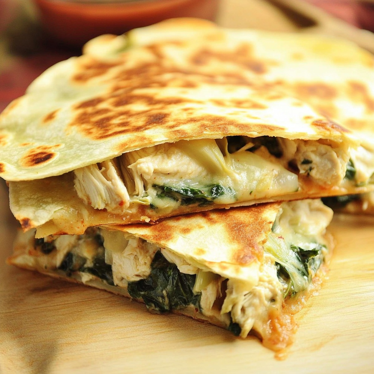 Crispy Spinach Artichoke And Chicken Quesadilla Recipe