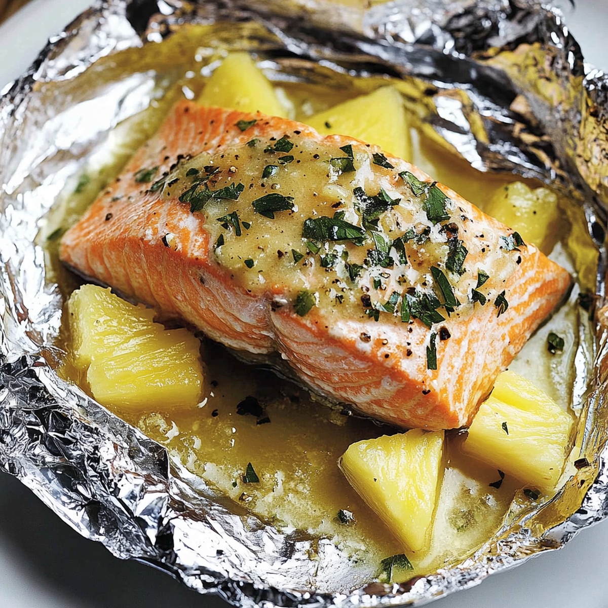 Salmon Foil Packets With Pineapple And Lemon Garlic Butter Sauce Recipe