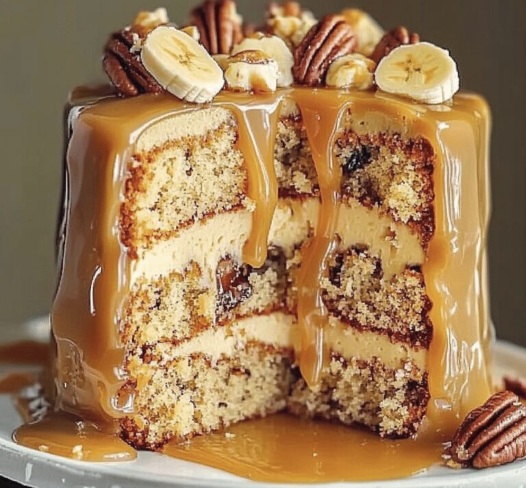 Heavenly Banana Pecan Caramel Cake Recipe