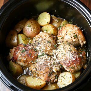Tender Slow Cooker Garlic Parmesan Chicken And Potatoes Recipe