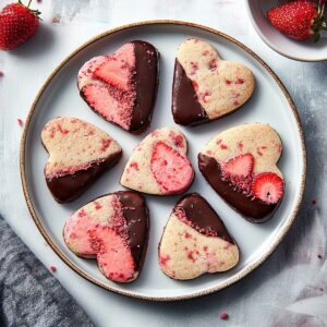 Chocolate Dipped Strawberry Shortbread Cookies Recipe