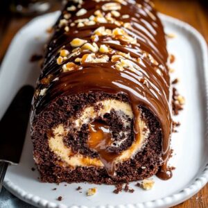 Dreamy Chocolate Caramel Turtle Cake Roll Recipe