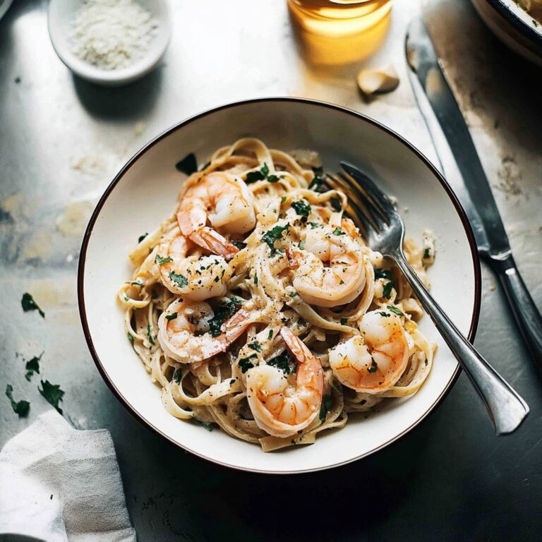 Silky Garlic Butter White Wine Shrimp Linguine Recipe