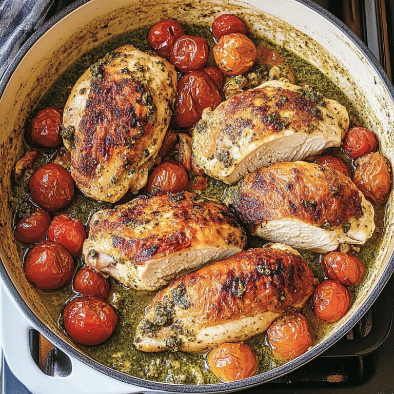 Creamy Pesto Chicken With Roasted Tomatoes Recipe