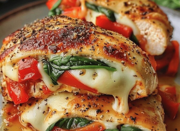 Juicy Roasted Red Pepper, Spinach, And Mozzarella Stuffed Chicken Recipe