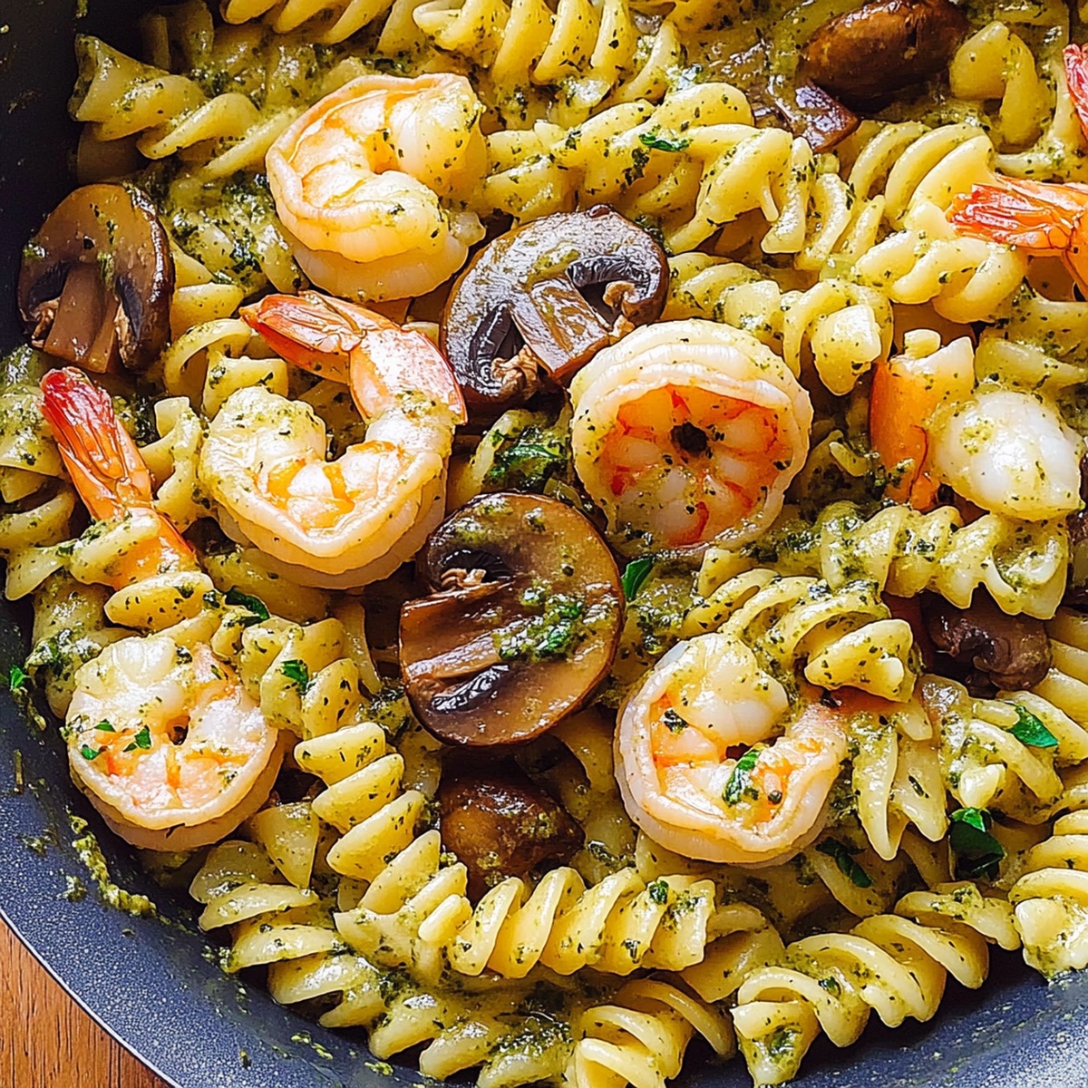 Pesto Shrimp Mushroom Pasta Recipe