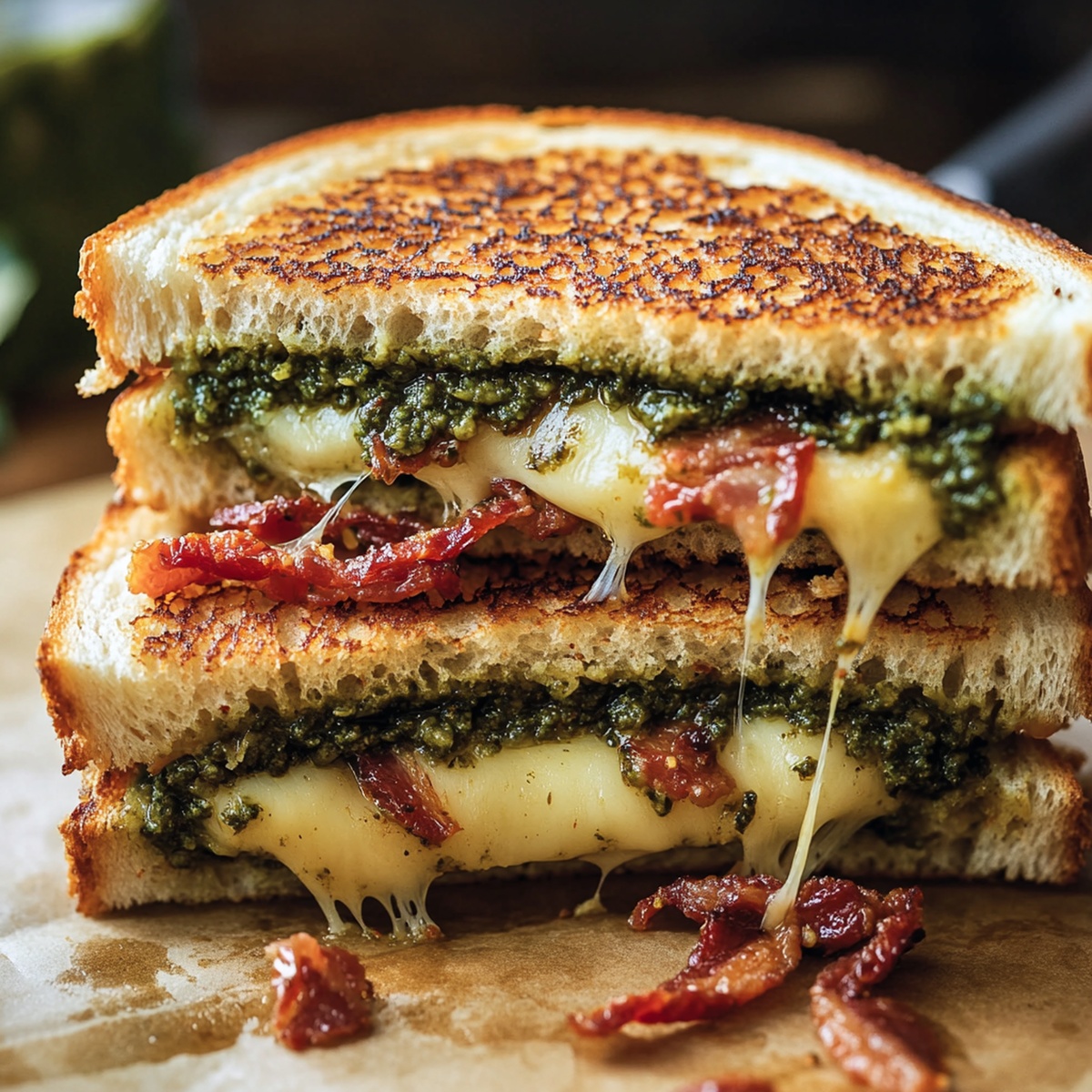 Crispy Sun-Dried Tomato Bacon Pesto Grilled Cheese Recipe