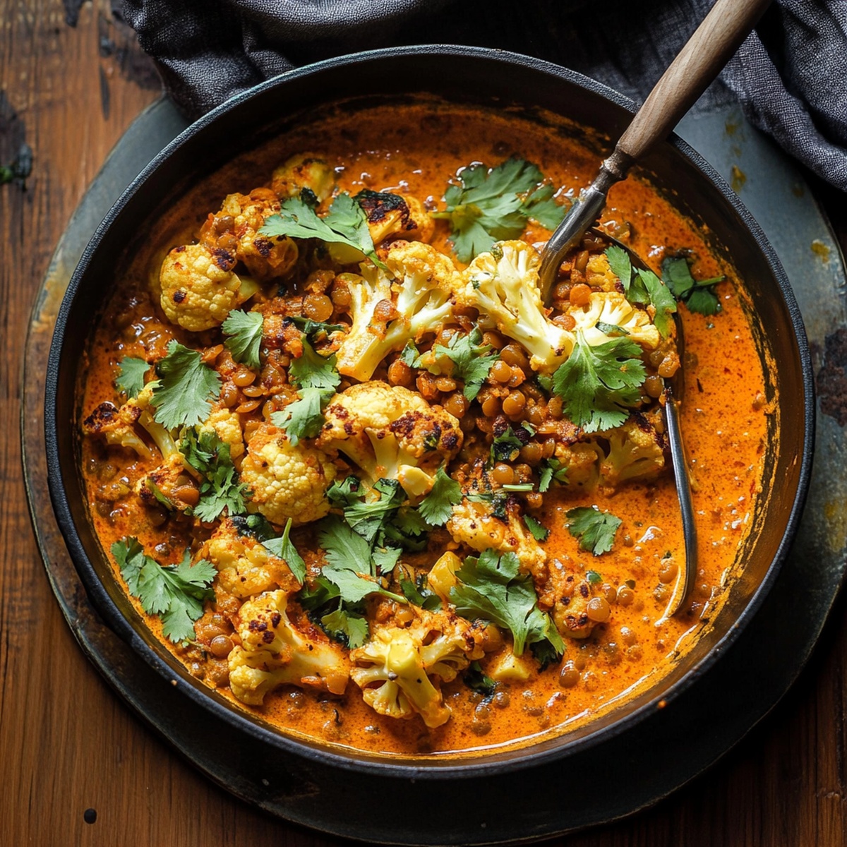 Spice-Roasted Cauliflower In Coconut Tomato Sauce With Lentils Recipe