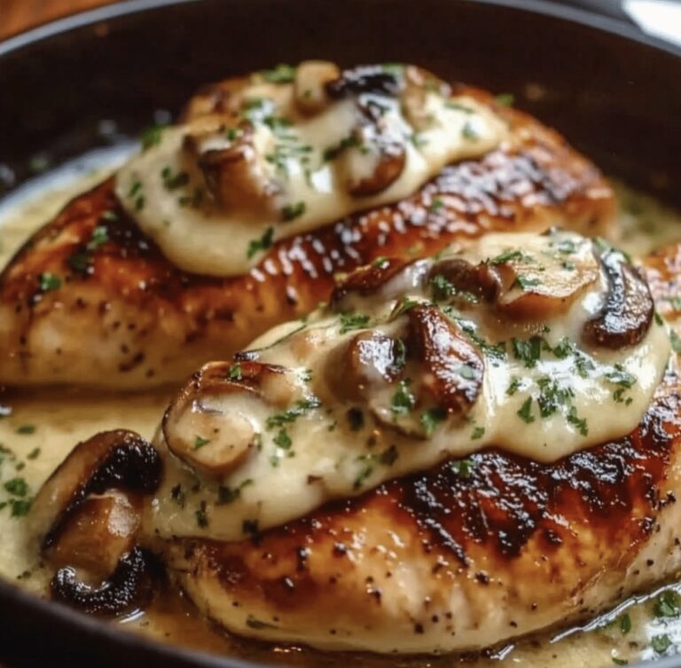 Cheesy Garlic Butter Mushroom Stuffed Chicken Recipe