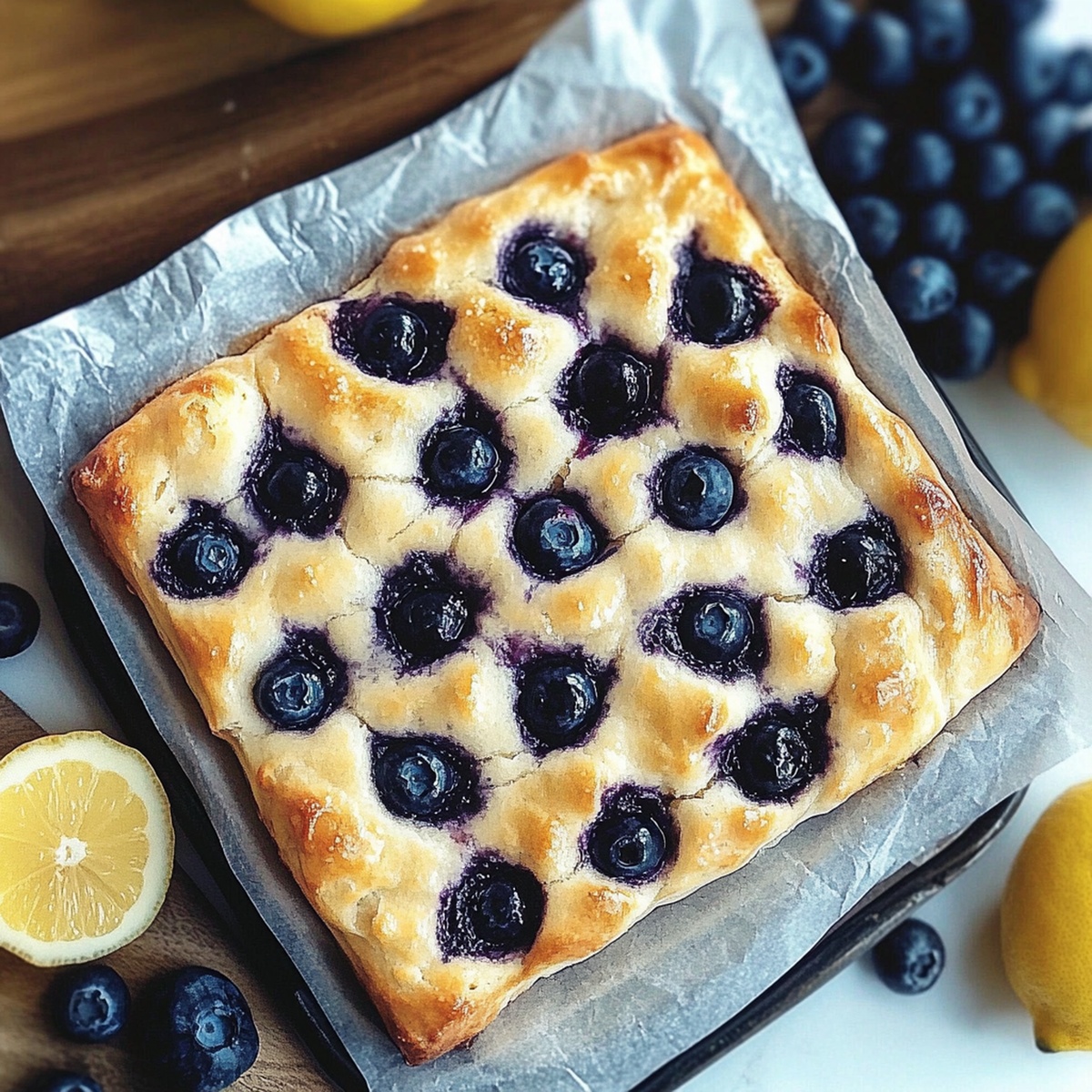 Rustic Sourdough Blueberry Lemon Focaccia Recipe