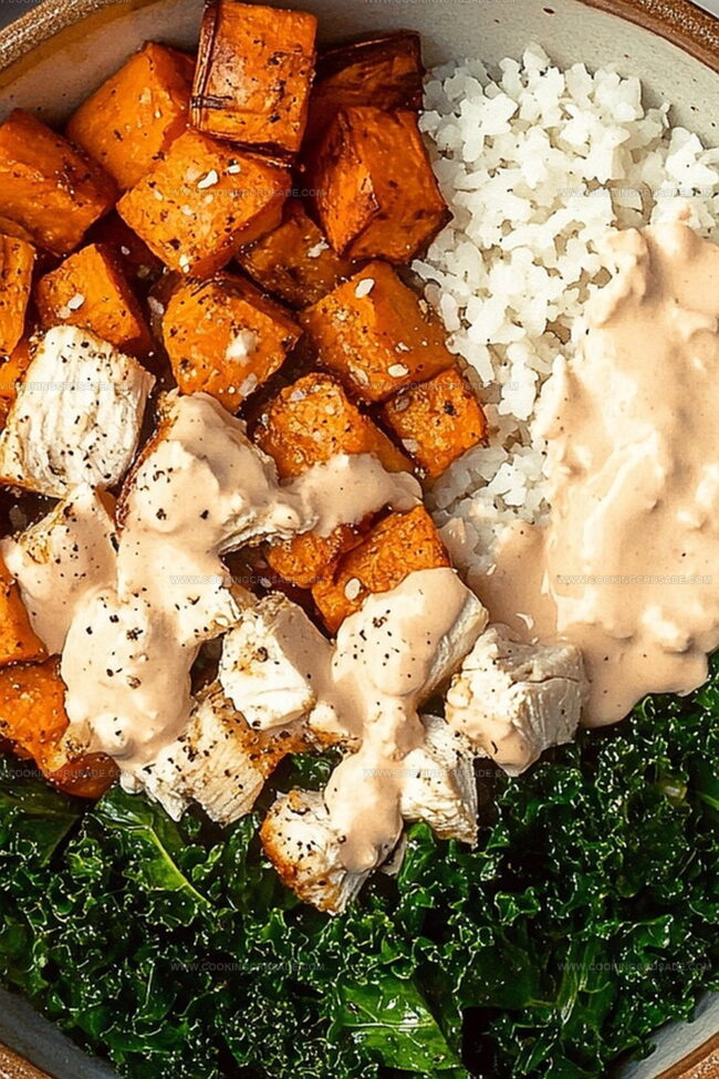 Why You’ll Love Roasted Sweet Potato, Chicken, Kale, And Rice Bowls For Two